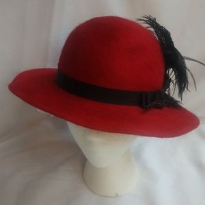 Kashmir Vintage Cashmere Wool Wide Brim Feather Costume Mobster Hat
